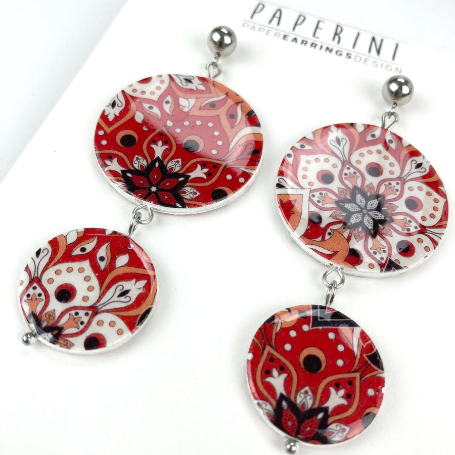 orecchini pendenti mosaico rosso doppio cerchio - Paperini