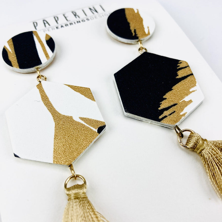 orecchini pendenti parati bronzo esagonali con nappina - Paperini